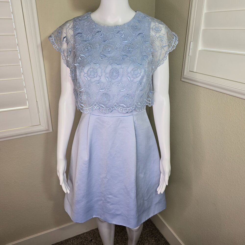 Ted Baker Light Blue Mini Dress Embroidered Lace Top